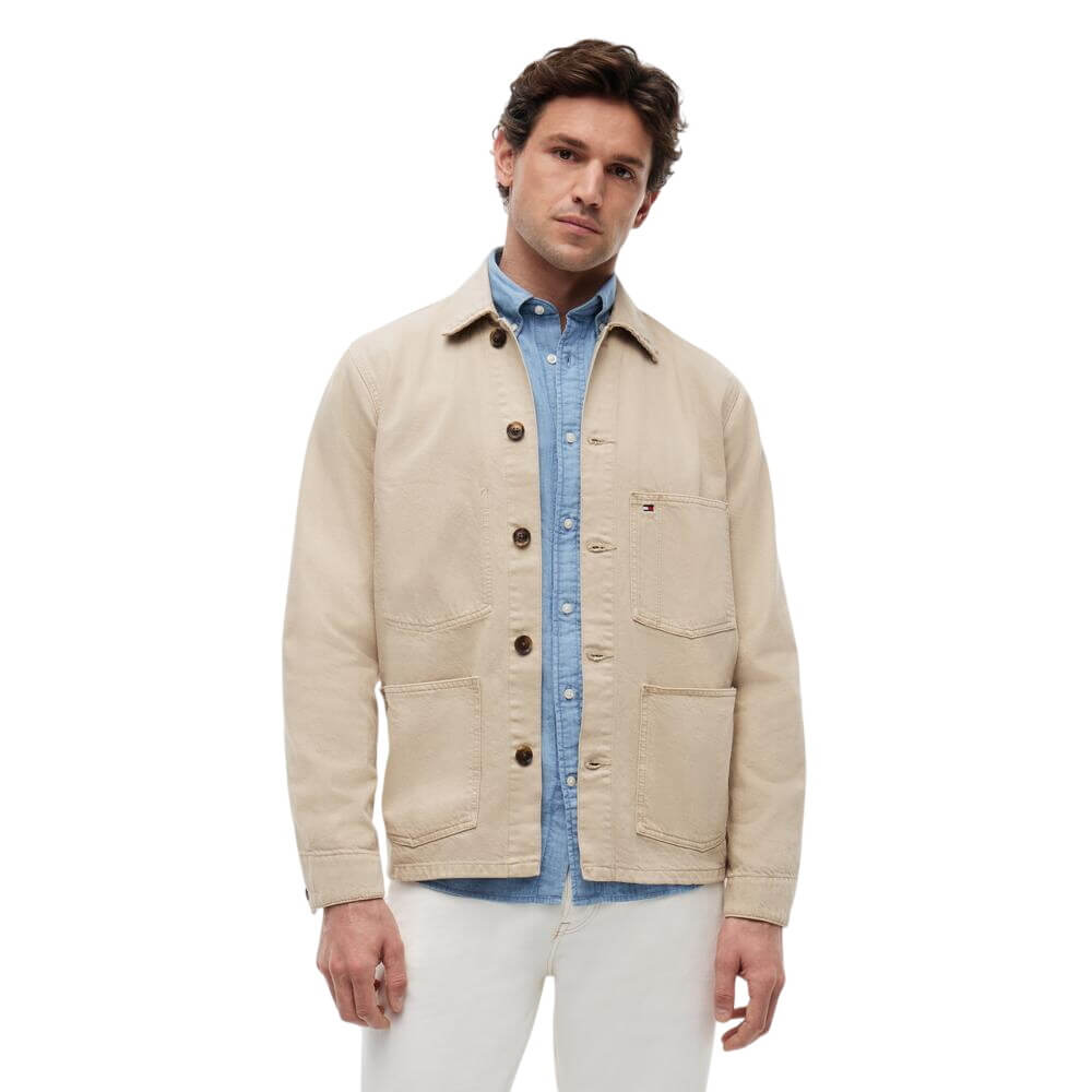 Tommy Hilfiger Washed Flag Embroidery Denim Chore Jacket